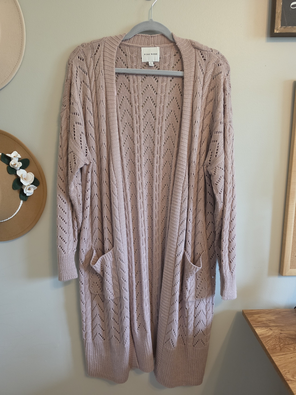 Pink Rose Open-Front Knit Cardigan Sweater